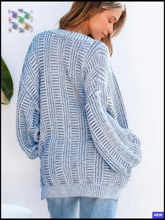 Oversized Chunky Knit Cardigan Sweater Open Front Long Sleeve with Pockets - Picture 2 of 4